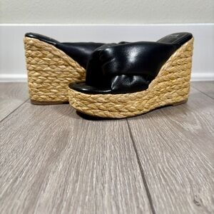 Marc Fisher Black Leather Wedge Sandals Size 6 1/2